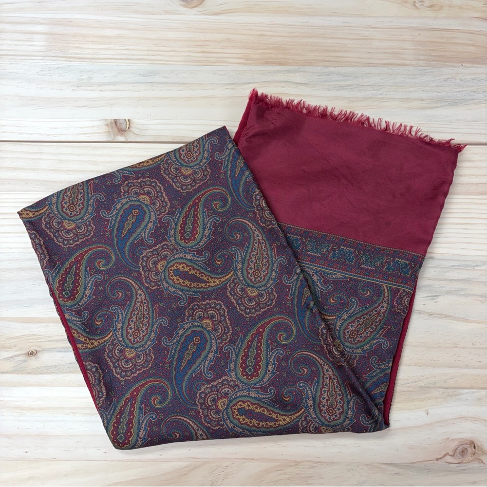 Vintage 80s-90s Yves Saint Laurent Neckwear Paisley Print Silk and Wool Scarf